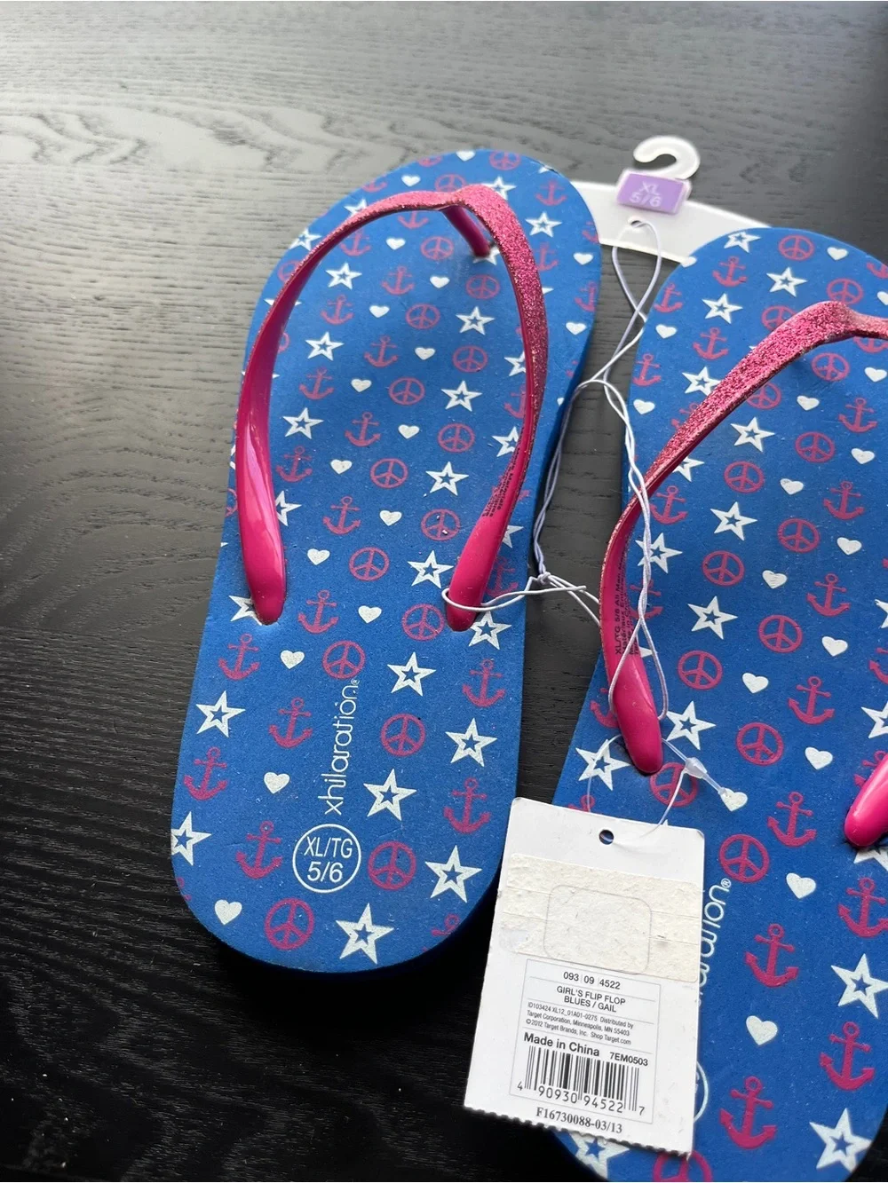 Xhilaration Girls Flip Flops Blues Gail Blue Pink Glitter Size XL 5/6 New